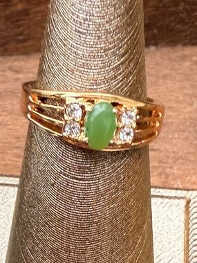 Vintage Genuine Jade & Crystal Statement Ring